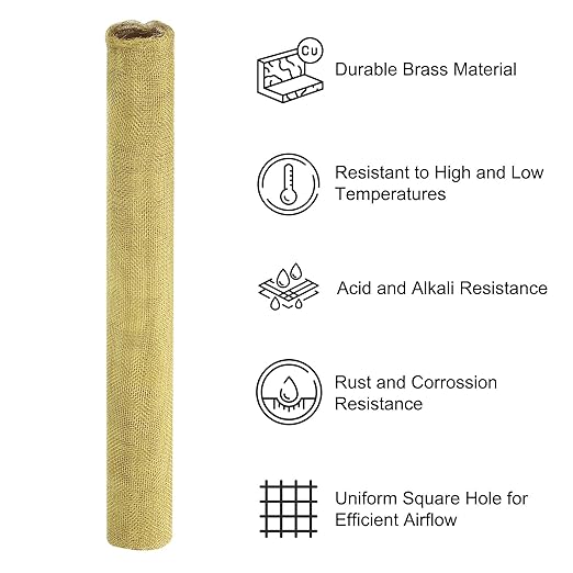 PATIKIL Brass Woven Wire Mesh Screen Roll 39x12, 2 Roll 20 Mesh Filter Metal Coarse Dense Gauze Mesh for Window Security Vent Cover Filtration Animals Fence, Yellow