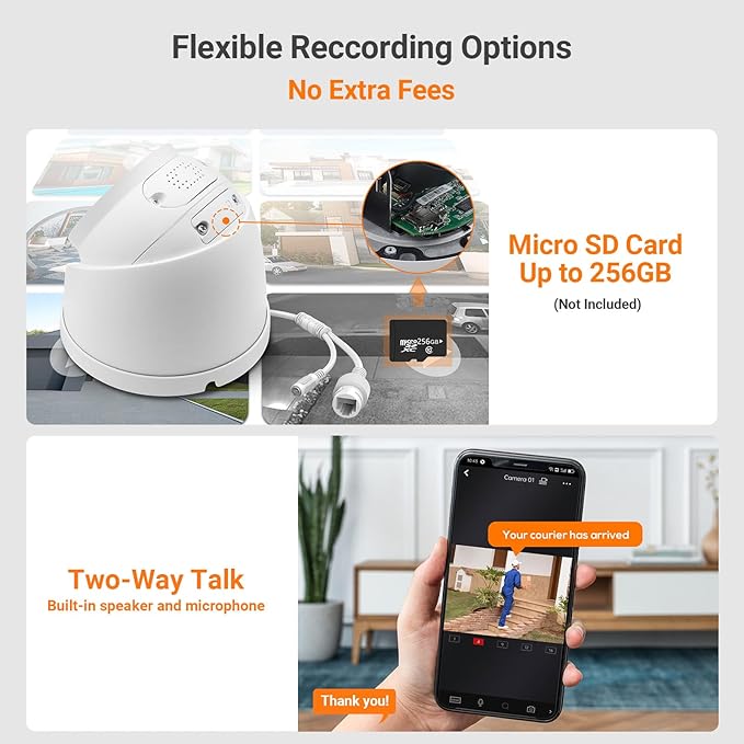 VIKYLIN 8MP IP POE AI Camera, Active Deterrence, 4K @30fps 98ft Night Color Vision F1.0,Vehicle & Human Detection, 2-Way Audio,SD(256GB),IP67 Security Wizsense Outdoor Turret Camera(VK3849)