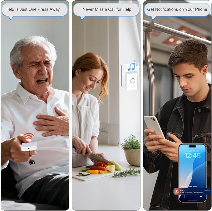 Caregiver Pager, Wireless Smart Emergency Call Button for Elderly/Seniors, Disabled at Home,2.4Ghz SOS Nurse Home Call Alert System
