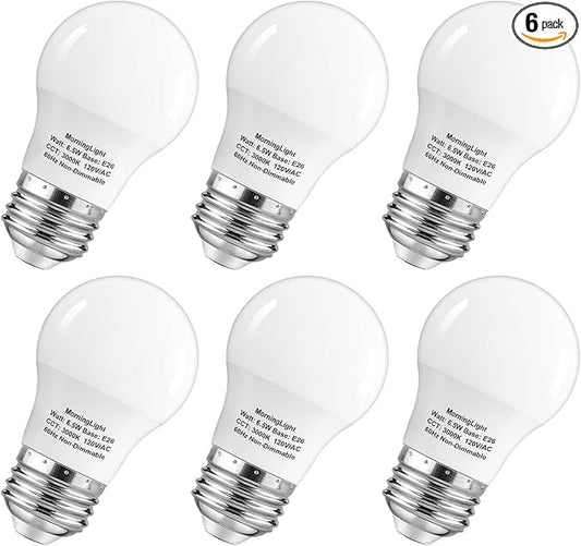 MorningLight A15 LED Bulb 60Watt Equivalent, 3000K Soft White, 600 Lumens Bulb, E26 Base, Non-Dimmable, ETL Listed, A15 6.5W LED Light Bulbs for Ceiling Fan, Modern & Rustic Lighting Fixtures, 6-Pack