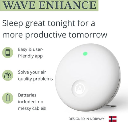 Airthings 322 Wave Enhance -Indoor Air Quality Monitor for CO2, VOC, Humidity, Temp, Pressure plus Noise & Light Sensors - Monitors Conditions for Sleep in Bedrooms & for Concentration in Home Offices