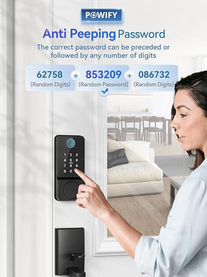 Keyless Entry Door Lock with Handle, APP Control Smart Front Lock Set, Keypad Door Lock with Handle, Keypad Deadbolt Auto Lock, Easy to Install, Bluetooth, Black