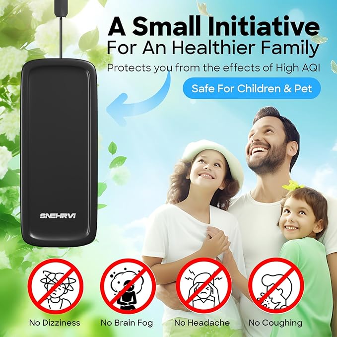 Portable Mini Air Purifier | Wearable Personal Air Cleaner with 50 Million Negative Ions | USB Rechargeable, 500mAh Battery, 120 Hours Backup | PM2.5, Smog & Odour Removal | Filterless