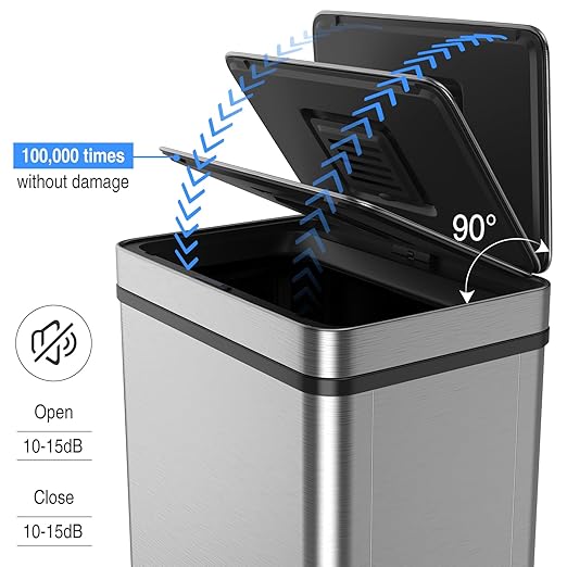 pouseayar 18.5 Gallon/70L Thickening Stainless Steel Smart Automatic Trash Can with Deodorizer Compartment, Assemble Large Capacity Garbage Can - Silver