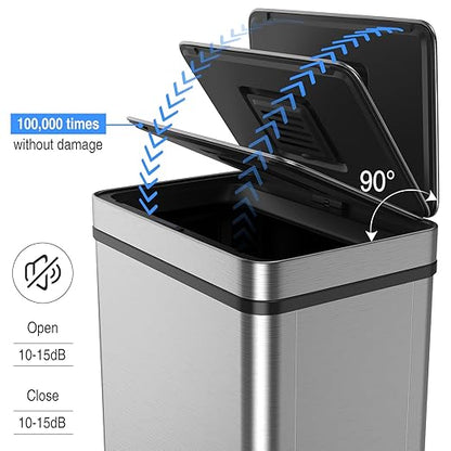 pouseayar 18.5 Gallon/70L Thickening Stainless Steel Smart Automatic Trash Can with Deodorizer Compartment, Assemble Large Capacity Garbage Can - Silver