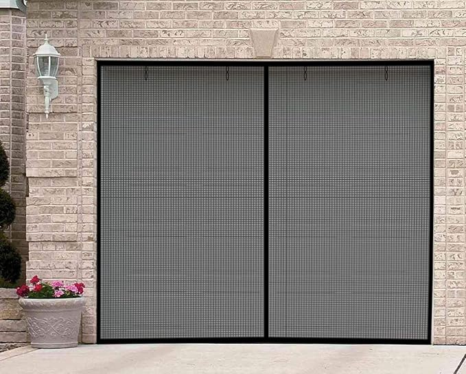 Garage Door Screen for 1 Car, 2 Car Garage, Magnetic Closure Heavy Duty Weighted Bottom Fiberglass Mesh Keep Annoying Animal Out (Black, 10 ft x 10 ft)