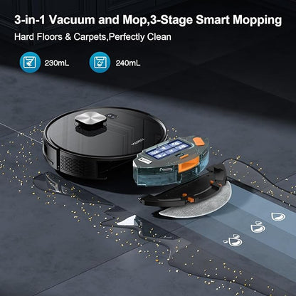 Robot Vacuum and Mop, 11500 Pa Suction, 3-in-1 Robotic Vacuum with Smart LiDAR Navigation, 90 Day Self-Emptying,160 Min Runtime,App/Alexa/Voice Control, Ideal for Pet Hair, Carpet & Hard Floor