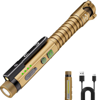 EDC Flashlight Rechargeable,800 Lumen Small Flashlight with Magnetic Clip & Base, 11 Modes LED Flashlight,Glass Breaker&Bottle Opener, USB-C Flashlight for Working,Home and Emergency