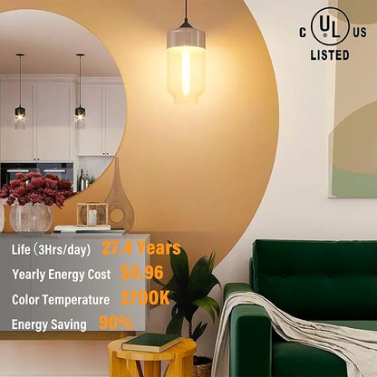 11.8IN 1000LM 2700K Soft White Light Bulbs E26 Base, T10 T9 Edison Bulbs Dimmable 8W, AC 120V 100 Watt Equal Filament Bulb, Vintage Clear Glass Long Tubular LED Bulb, UL Certified - 4Pack