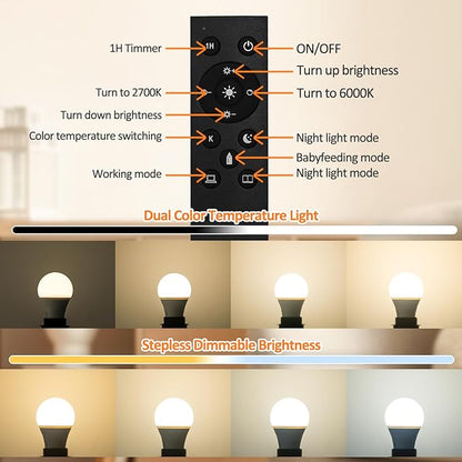 Brilvibera 2 Packs Remote Control Bulb Set, A19 LED Light Bulbs Dimmable Stepless 2700K-6000K, 805 LM, E26 Base, 25000+ Hours Lifespan, LED Bulb for Pendant Light, Table Light, Floor Lamp