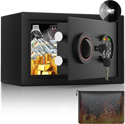 Small Safe for Home, 6.69"H Safe Box with Fireproof Waterproof Bag
