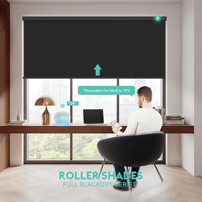 Motorized Blinds with Remote, Blackout Smart Automatic Electric Blinds for Windows Compatible with Alexa Homekit, Cordless Indoor Motorized Roller Shades with Custom Size（Midnight Shimmer）
