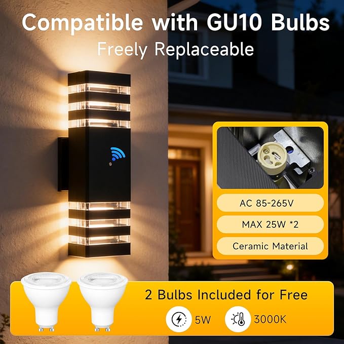 CANMEIJIA Dusk to Dawn Outdoor Sconce Lights 2 Packs,GU10 3000K Exterior Wall Light IP65 Waterproof Aluminum Outdoor House Lights Wall Mount for House Garage Patio Garden