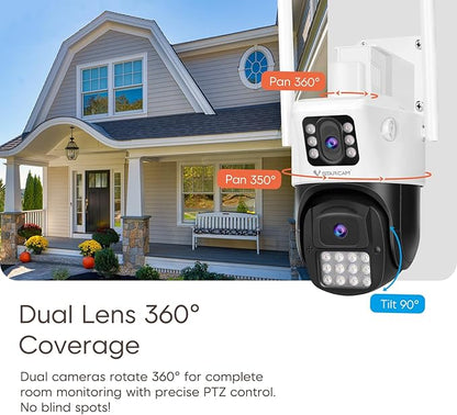 VSTARCAM Dual Lens Outdoor Security Camera, 2K UHD WiFi Camera for Home Security with Auto Tracking & Fixed View, Full Color Night Vision, PIR Motion Detection, 2-Way Audio, IP66, SD/Cloud Storage