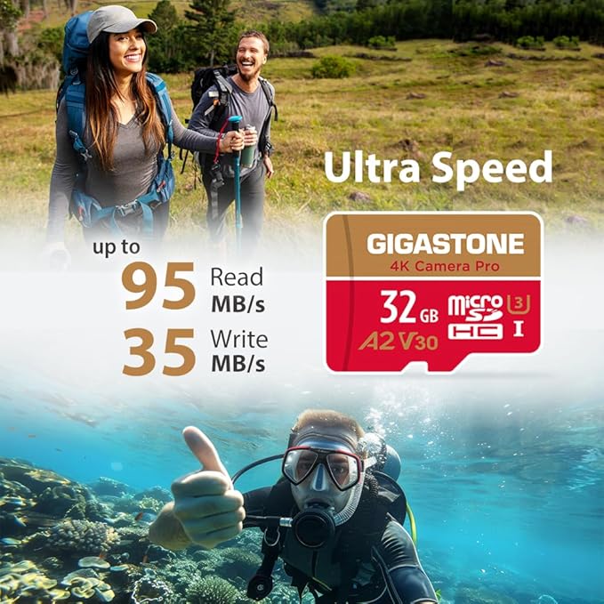 【5-Years Data Recovery】 GIGASTONE 32GB Micro SD Card 2-Pack, 4K Camera Pro, Compatible with GoPro, Wyze, Security Camera, Drone, Dash Cam, R/W up to 95/35MB/s MicroSDHC Memory Card UHS-I U3 A2 V30