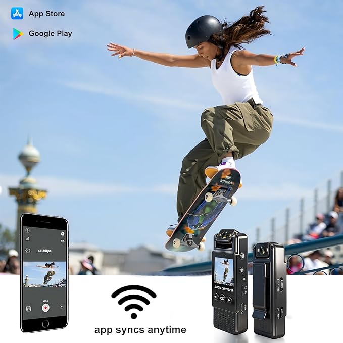 4k Mini Body Camera with Audio and Video Recording, 128GB Wearable Camera with 180° Rotating Lens, Chest Camera with Night Vision & 6-Hour Battery Life for Travel, Cycling, Work Security