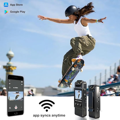 4k Mini Body Camera with Audio and Video Recording, 128GB Wearable Camera with 180° Rotating Lens, Chest Camera with Night Vision & 6-Hour Battery Life for Travel, Cycling, Work Security