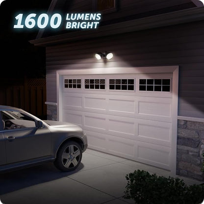 Globe Electric 17000186 20W Twin Head Black 1600 Lumens Wall Switch Activated Hardwired Outdoor Integrated LED Flood Light Security Light, Outside House Lights