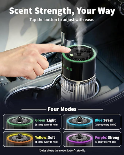 Smart Car Air Freshener with Auto Sensor, Car Aroma Diffuser with RGB Music Syncing Light & Starry Sky Projection, Up to 120 Day Use, 120ML Capacity, Scent: No.02-Coastal Citrus