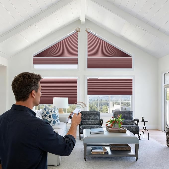 Godark Smart Angled Customized Blackout Honeycomb Blinds Suitable for Trapezoidal/Triangular/Polygonal Windows Motorized Cellular Shades Compatible with Alexa/Google Home/Tuya APP-Maroon