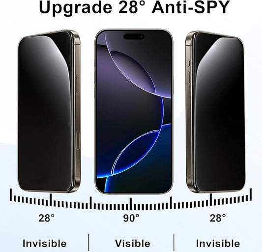 Juvraixo for iPhone 16 Pro Max Privacy Screen Protector 6.9 inch Tempered Glass 28° Anti-Spy Private Anti Blue Light Full Coverage Anti-Scratch HD Easy Install Frame 2 Pack