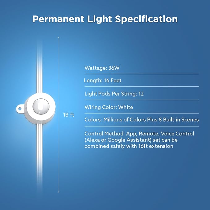 Feit Electric 16FT Extension Only for RGB Smart Permanent Outdoor Lights, Compatible with SL50-36/RGB/AG, Package Does not Include a Controller or Accessories, SL50-36/RGB/AG/16EXT
