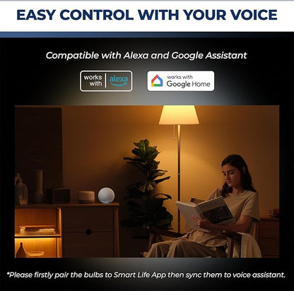 Lightinginside Smart Light Bulbs 60W Equivalent, 800LM 9W WiFi Smart Bulb Compatible with Alexa/Google Assistant, A19 E26 Smart Light Bulb No Hub Required, 2.4GHz WiFi Only, 2PCS