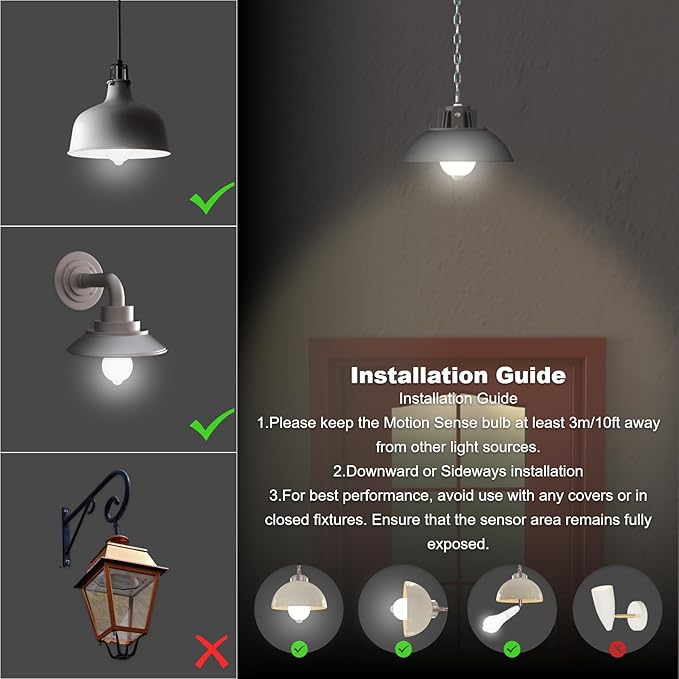 ORALUCE Motion Sensor Light Bulbs Indoor Outdoor 100 watt Equivalent, 12W Motion Activated Light Bulb 3000K Warm White, A19 E26 LED Light Bulb for Garage, Porch, Hallway, Stairs, Front Door, 2 Pack