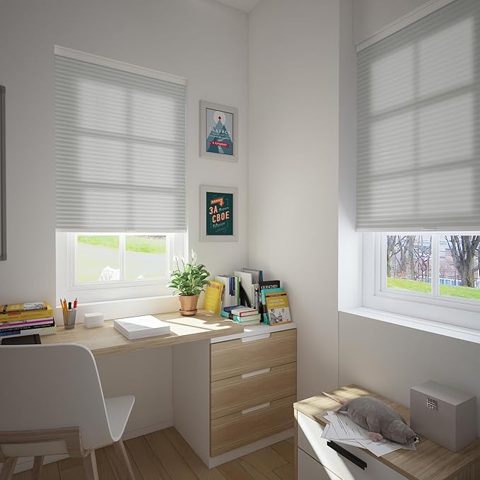 Changshade Cordless Cellular Shades Light Filtering Custom Size, Honeycomb Door Indoor Window Blinds 1.5 inch Cell Easy Install for Home, Office, Living Room, Bedroom, Bathroom, Nursey, Grey
