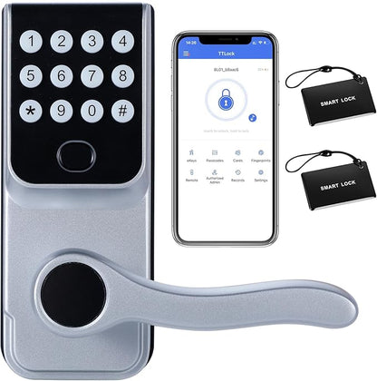 Keyless-Entry Fingerprint Smart Door Lock: LORVIBO Digital Electronic Lock with Code Passcode, Electric Door Knob, Biometric Door Handle, Perfect for Exterior/Interior/Entry/Bedroom Doors (Silver)