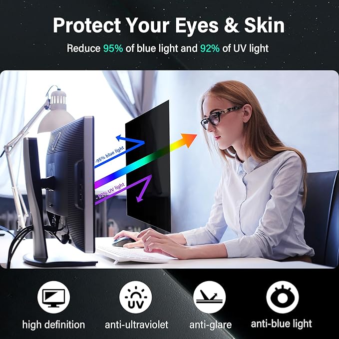 [2 Pack] 21.5 Inch Computer Privacy Screen for 16:9 Aspect Ratio Widescreen Monitor, Eye Protection Anti Glare Blue Light Computer Monitor Privacy Filter, Removable 21.5 in Protector Film