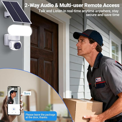 Cadrim 2K Outdoor Wireless Floodlight Security Camera-Solar Powered (64GB Local Storage), 360° Pan/Tilt AI Motion Tracking/ 1500LM Flood Light/ 2K Color Night Vision/ 2.4GHz WiFi