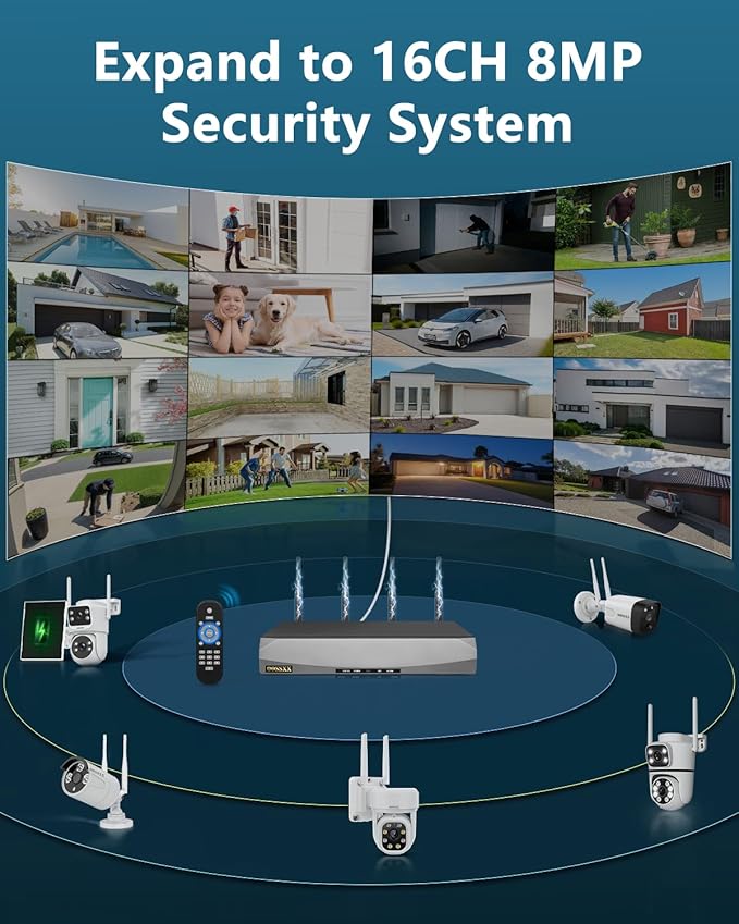 (2026 New) 4K Wireless Security Camera System Outdoor, Long Range +76% WiFi, Dual Antennas Cameras & 4-Antenna NVR, PIR Human Detection, 130° Wide Angle, 2-Way Audio, No Monthly Fee
