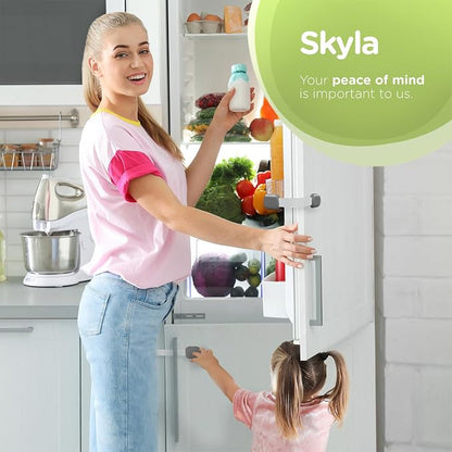 SKYLA HOMES Child Safety Cabinet Locks, Metallic Gray, 2 Pack | ABS and TPE adhesive latches for cabinets, drawers, ovens and toilet seats; no screws or magnets needed
