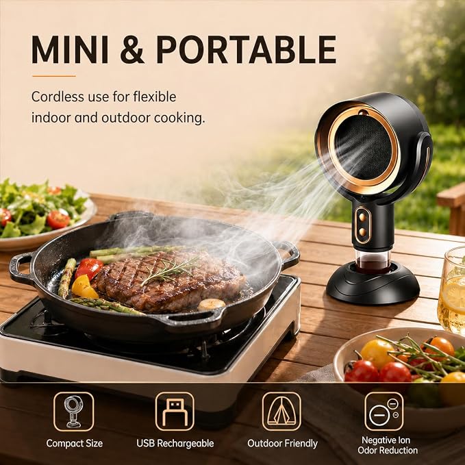 PuffHide Portable Smoke Purifier for Indoor Smoking with 2-Speed Exhaust Fan, Adjustable Angle Compact Cleaner for Kitchen Cooking, BBQ & Indoor Use, Black Gold