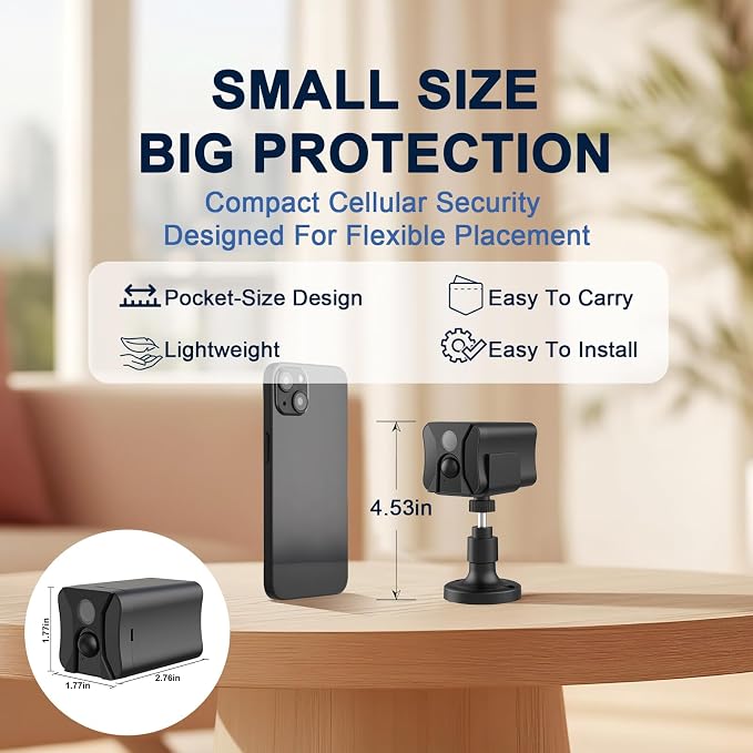 No WiFi Security Camera Indoor with 4G LTE Cellular SIM Card, 2K Live View