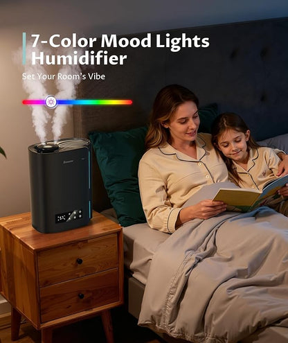 BREEZOME 6L Humidifiers for Bedroom Large Room & Essential Oil Diffuser, Ultrasonic Top Fill Cool Mist Humidifiers for Baby, Plants, Nursery Last up to 60 Hours, Smart Humidistat Control, Quiet, Black