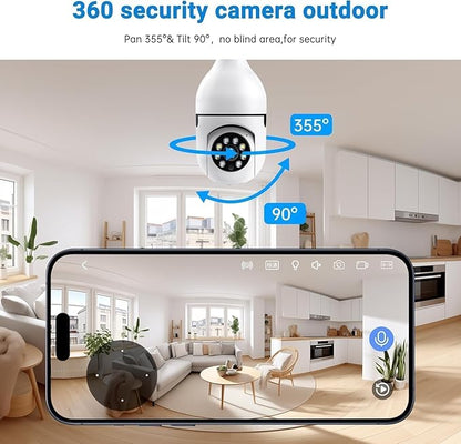 Light Bulb Security Cameras,5MP & 360° PTZ Light Bulb Camera Outdoor, 5G&2.4G Light Bulbs Camera,AI Motion Detection,Color Night Vision,2-Way Talk,Cloud/TF Storage,Compatible with Alexa