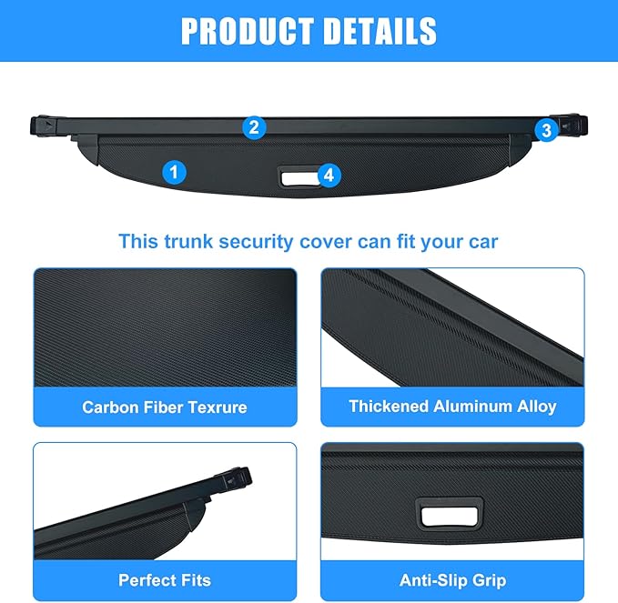 AUXKO Retractable Cargo Cover for Kia Sportage 2026-2023, Trunk Cargo Cover Luggage Security Shade Cover for 2026 2025 Kia Sportage Shielding Shade Anti-Peeping Luggage Privacy Screen, Carbon Fiber