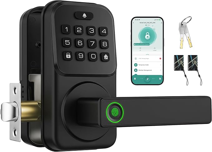Keypad Door Lock with Handle, Heittis Smart Door Handle Lock - Keyless Entry Electronic Digital Lock with Code for Front Door (Black