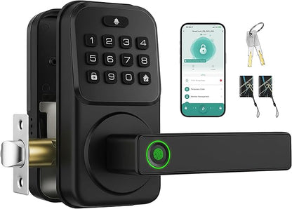 Keypad Door Lock with Handle, Heittis Smart Door Handle Lock - Keyless Entry Electronic Digital Lock with Code for Front Door (Black