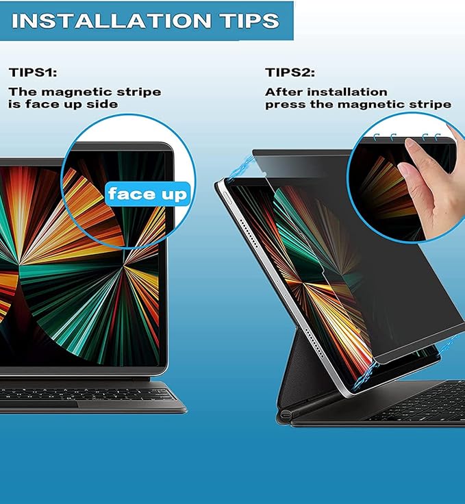 FILMEXT Magnetic iPad Pro 12.9 Privacy Screen Protector M1 M2 2022 2021 2018, Removable & Reusable Anti Spy Anti Glare Filter, Screen Protector for iPad Pro 12.9" 6th 5th 4th 3rd, [Landscape Privacy]