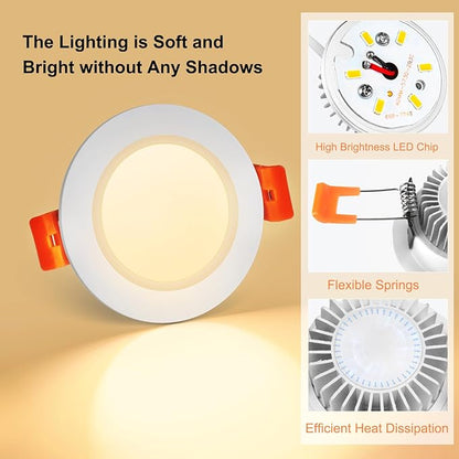 YGS-Tech 3.5 Inch LED Recessed Lighting, Dimmable Downlight 7W(55W Halogen Equivalent), CRI80, 2700K Ultra Warm White, Ceiling Light with LED Driver(4 Pack)