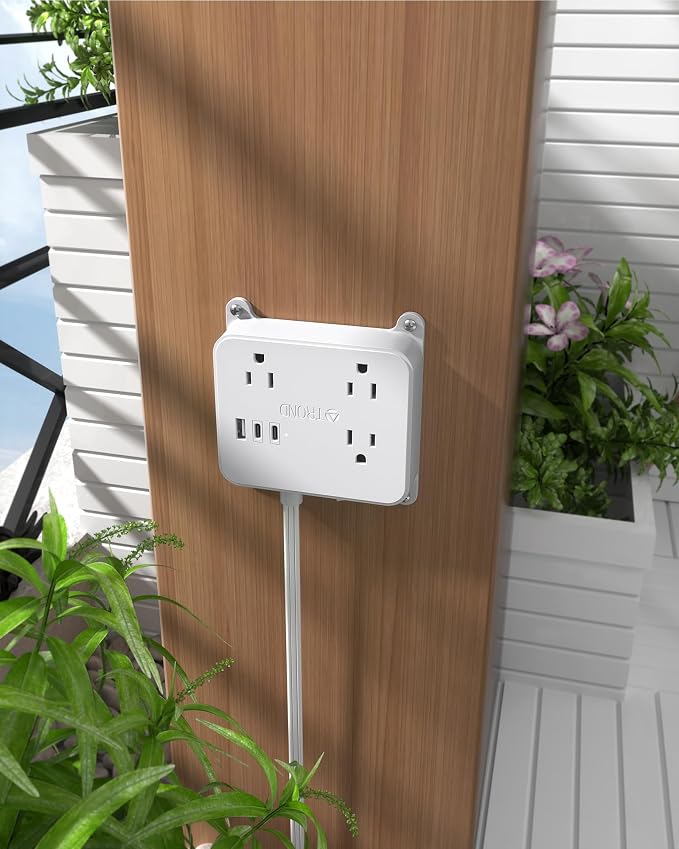 TROND Flat Power Strip with Outlet Concealer with 3 Widely Spaced AC Outlet | 10FT Long Extension Cord 3 USB Charger(2 USB C Ports), Wall Mount Power Strip, Compact for Nightstand Couches Home Essentials