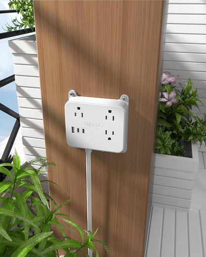 TROND Flat Power Strip with Outlet Concealer with 3 Widely Spaced AC Outlet | 10FT Long Extension Cord 3 USB Charger(2 USB C Ports), Wall Mount Power Strip, Compact for Nightstand Couches Home Essentials
