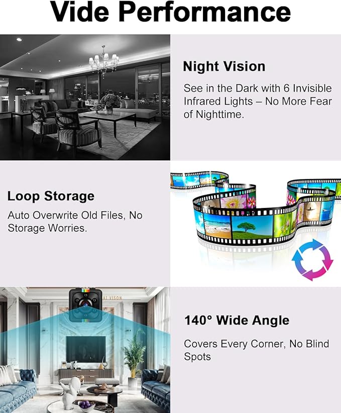 No WiFi Security Camera, Spy Camera with 32GB TF Card, 1080P FHD, Photoshoot, 360° Rotation Bracket, Small Mini Cameras for Indoor, Outdoor Security