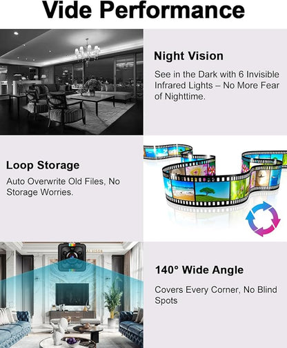No WiFi Security Camera, Spy Camera with 32GB TF Card, 1080P FHD, Photoshoot, 360° Rotation Bracket, Small Mini Cameras for Indoor, Outdoor Security