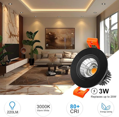 inShareplus 2 Inch LED Downlight, 3W Recessed Lighting 220LM COB Dimmable, 3000K Warm White, CRI80, Black Trim, LED Ceiling Lights with Driver, 12 Pack