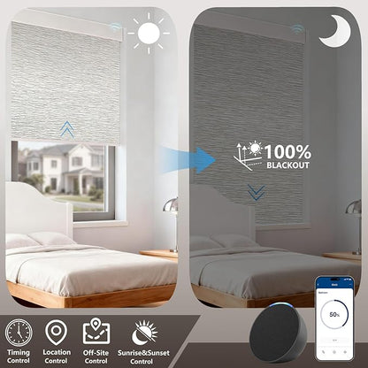Motorized Blackout Roller Shades with Remote – Smart Blinds for Bedroom, Alexa Google Home Siri, Matter Compatible, Custom Electric Window Shades, Cordless Rechargeable