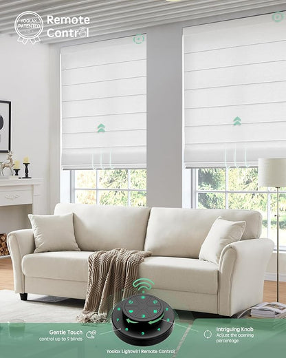 Yoolax Motorized Roman Shades with Remote, Smart Roman Shades for Windows, Light Filtering Automatic Blinds Work with Alexa, Google, Apple Homekit for Living Room, Dining Room, Customized (White)